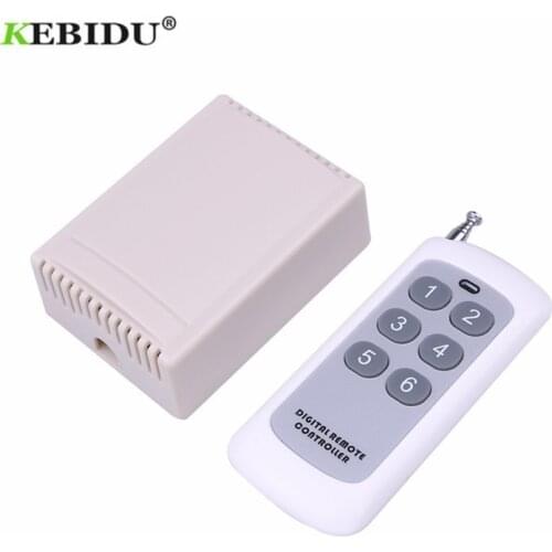 Kebidu HOT 433Mhz RF Remote Control Switch + 6CH RF Relay Receiver 12V Lamp Light LED Bulb Wireless Switches Home Wall Switch