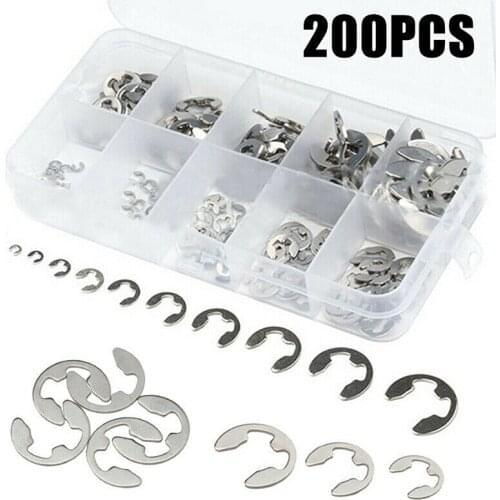 Stainless Steel E-Clip Washer Buckle-shaped Split Washers Circlip Retaining Ring Assortment Kit for Shaft Clamp Fastener Parts