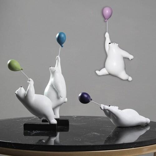 Creative Flying Bear Figurines Balloon Polar Bears Figure Home Wall Mount Decoration Resin Modern Gift for Boy/Man/Kids