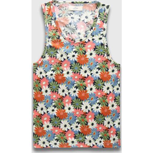 Zecmos Sleeveless Flower Print Tank Top Men Summer Floral Tank Mens V Neck Low Cut Tops Sea Hawaii Aloha Style