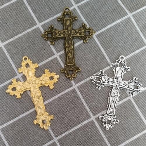 2Pcs 53x74mm Metal Vintage Cross Charms Gothic Flowers Pendants Accessories For Making Earrings Necklace Bracelet DIY Jewelry