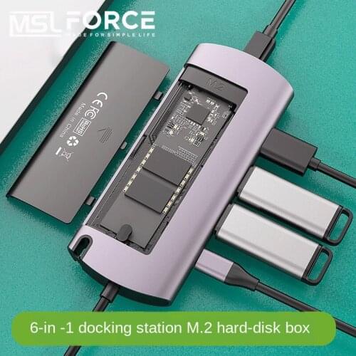 Multi Port Usb 3.0 Hub with m.2 SDD Enclosure 6 In 1 type c hub Usb-c Adapter Hdmi/PD/USB3.0/rj45 NGFF 6Gbps for macbook huawe