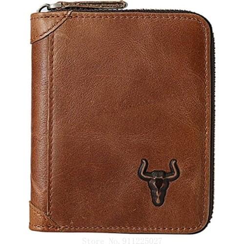 Xiaomi Fashion Genuine Leather Mens Wallet Vertical Zipper Coin Purse Multi-card Case RFID Blocking Card Holder