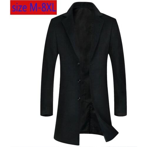 New Fashion High Quality Super Large Men Wool Overcoat Long Casual Single Breasted Thick Plus Size MLXL2XL3XL4XL5XL6XL7XL8XL
