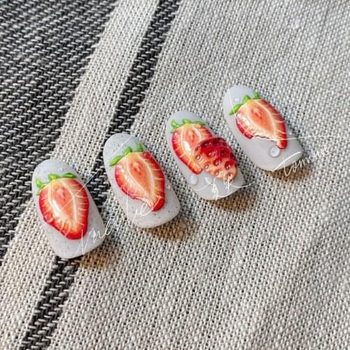 1 Pc Summer Strawberry Adhesive Nail Sticker 3D Embossed Cute Red Fruit Water Slide Nail Decals Art Manicure Decoration MJ12