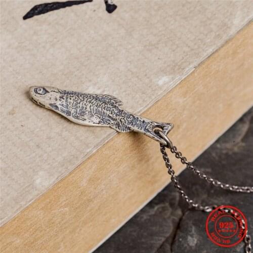 MKENDN Ocean Style 100% 925 Sterling Silver Undead Salted Fish Pendant Necklace For Men Women Punk Rock Jewelry Gift