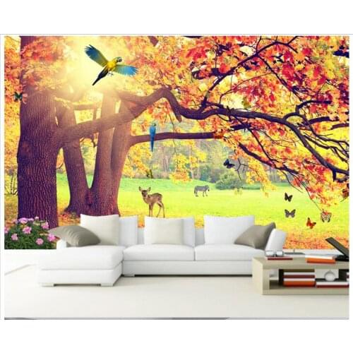 Custom photo 3d wallpaper Non-woven mural wall sticker Sunshine tree bird painting picture 3d wall room murals wallpaper