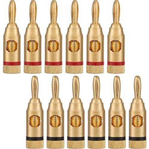 Gold-Plated Banana Plug or Connector (Open Screw Type) (6 Pairs (12 Plugs)) o Plug Speaker Wire Connector
