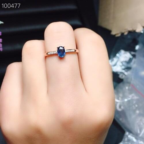 Simple 925 Silver Sapphire Ring for Daily Wear 4mm*6mm 100% Natural Chinese Sapphire Silver Ring for Engagement Gift for Woman