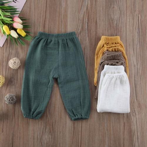 Pudcoco Kids Baby Girl Boy Clothes Bottoms Wrinkled Pantalettes Pants Babies LooseCotton linen Long pant Trousers