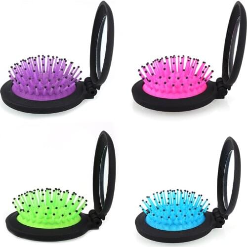 1 pc Portable Mini Folding Comb Girls Airbag Folding Comb Travel Hair brush With Mirror High Quality
