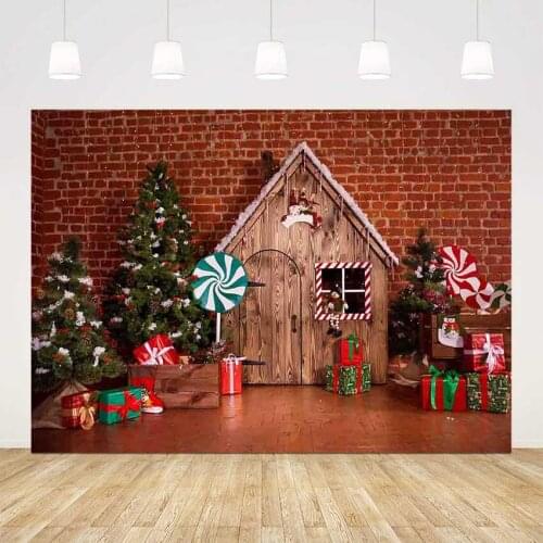 Christmas retro vintage wall background for photo studio wood house photography backdrop Christmas tree photocall portrait decor