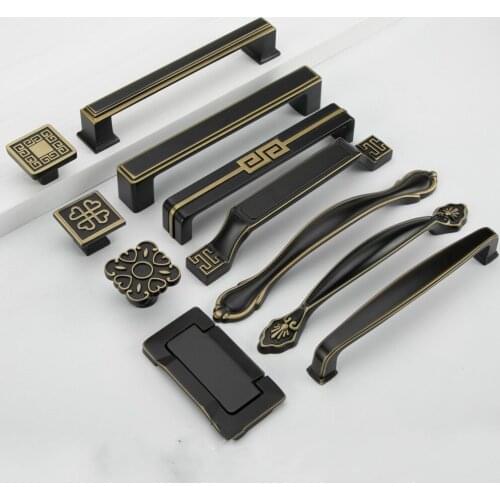 JD New Chinese Style Handle Black Bronze Cabinet Door Knob Closet Small Hidden Handle Drawer Round Single Hole Handle Push Pull