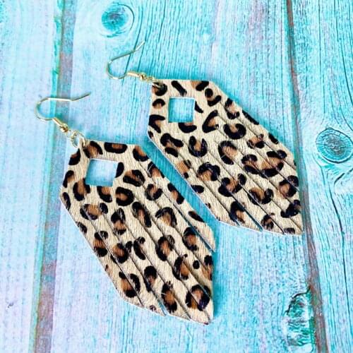 Genuine Leather Leopard Feather Earrings Animal Print Cow Earrings Designer Jewelry Leaf Cheetah Earrings Jewelry Wholesale