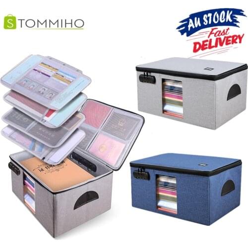 STOMMIHO Document Organizer Bag With Lock Foldable Storage Box Bin for Certificate Important File Passport Legal Document