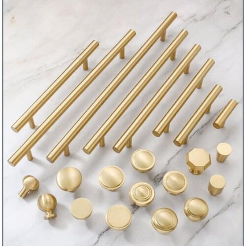 Light Luxury Golden Cupboard Handle Pure Copper Door Knob Kitchen Cabinet Door Handles Furniture Drawer Pull Hardware Pulls