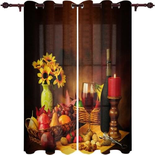Vintage Country Style Fruit Food Wine Modern Curtains for Living Room Luxury Window Treatments Bedroom Kitchen Curtains Drapes