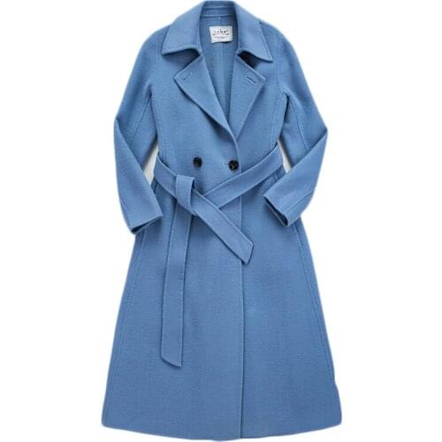 100% Wool Blend High-End Temperament Double-Sided Woolen Coat Slim Long Handmade Double-Sided Cashmere Coat Women Overcoat Ladys