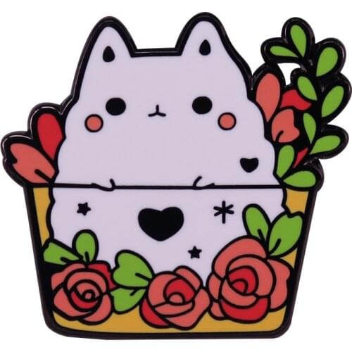 Kawaii Chunky Kitty Pin Flowers Brooch Crazy Plant Cat Lady Perfect Birthday Gift
