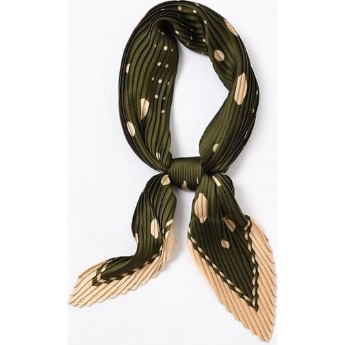 Summer Polka Dot Pleated Silk Scarf Women Classical Small Headwear Print Neck Scarf Crinkle Silky Handkerchief HOT