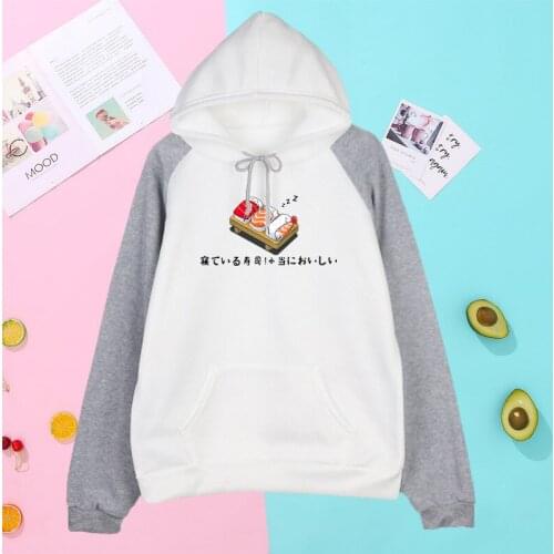 Women hooded sweater new color block blouse cute Harajuku simple print fleece long-sleeved contrast color hoodie