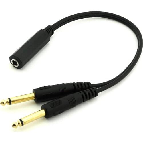 1pc 6.35mm 1/4 inch Stereo TRS Female to 2 Dual 6.35mm Mono TS Male Y Splitter Cable
