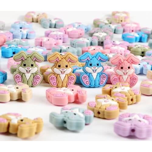 Kovict 200Pcs Cartoon Rabbit Silicone Animal Beads Food Grade Baby Appease Toys Healthy BPA-Free Molar Bracelet