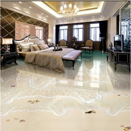 3D flooring kitchen custom beach shell 3d floor art self adhesive non-slip waterproof floor wallpaper