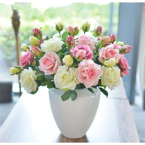 5 pcs/ lot) DIY Valentines Day Real touch roses Wedding decoration Artificial Silk Flower Bride Bouquet ChristmasHome Decor