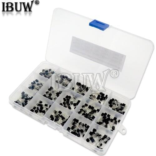 600PCS 15Value x 40Pcs Transistor TO-92 Assortment Box Kit Transistors 2N2222 2N3904 2N3906 C945 S8050 S8550 S9014 S9013 9018
