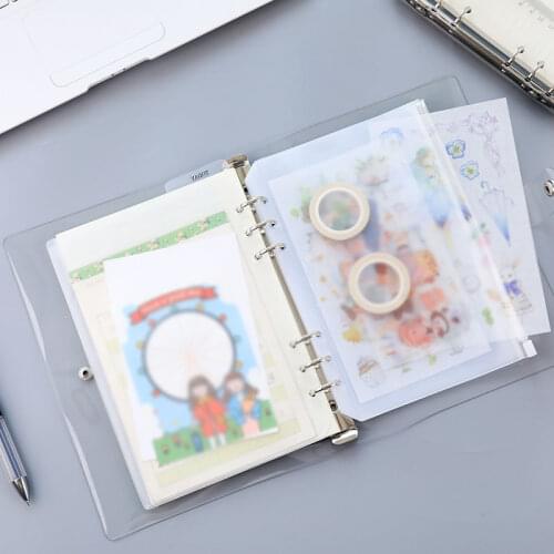 A5 PVC Loose Leaf Storage Organizer Card Holder Binder Clip 6Holes Transparent Zipper Bag Pockets Refillable Notebook Inner Page