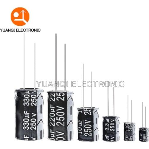 5pcs 250V Aluminum Electrolytic Capacitor 1UF 2.2UF 3.3UF 4.7UF 10UF 22UF 33UF 47UF 100UF 220UF 330UF