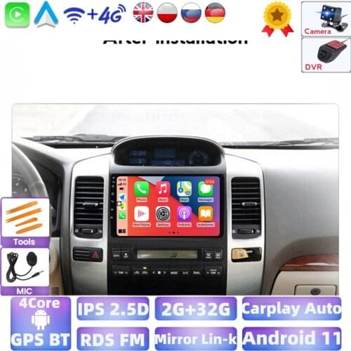 Android 2.5D Screen IPS For Toyota Land Cruiser Prado 120 2004 2005-2009 Car Radio Carplay Built-In Speaker/Microphone GPS