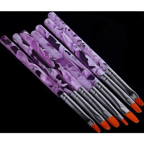 Free Shipping 7pcs UV Gel Acrylic Nail Art Builder Brush Pen Design Painting Kit Tool