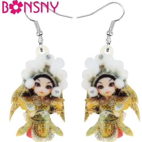 Bonsny Acrylic Chinese Beijing Opera Earrings Printing Figure Dangle Drop Jewellery For Women Kids Teen Classic Gift Accessories