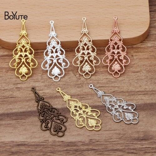 BoYuTe (50 Pieces/Lot) 18*41MM Metal Brass Filigree Flower Charms Diy Hand Made Jewelry Findings Components Wholesale