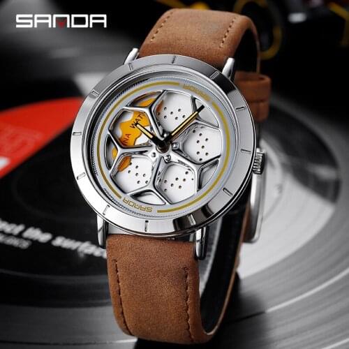 SANDA Mens Watches Top Brand Luxury New Fashion Clock Car Wheel Dial Waterproof Quartz Wristwatch Relogio Masculino