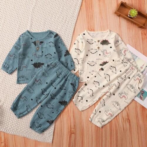 Baby Childrens Casual T-shirt and Trousers Set Cartoon Dinosaur Long Sleeve Tops and Long Pants Clothes Set