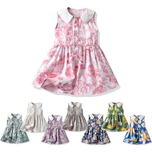 Kidswant Girls Summer Floral Clothes Sweet Sleeveless Princess Dress Turn-down Collar Birthday Clothing For Kids 1 -10 Years