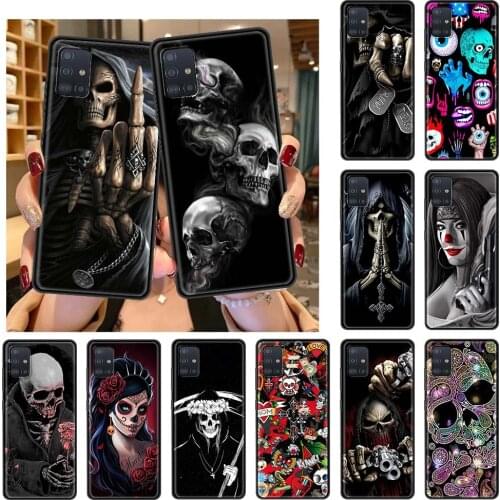 For Samsung Galaxy A51 A71 A21s A12 A31 A41 Black Soft Phone Case A11 A72 A52 A32 5G A01 A91 A21 Capa Retro Skull Butterfly