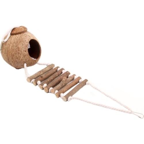 Shell Bird Nesting House With Ladder Hamster Squirrel Cute Natural Coconut Hanging Decoration Pet Parakeet Finche Sparrows Cage