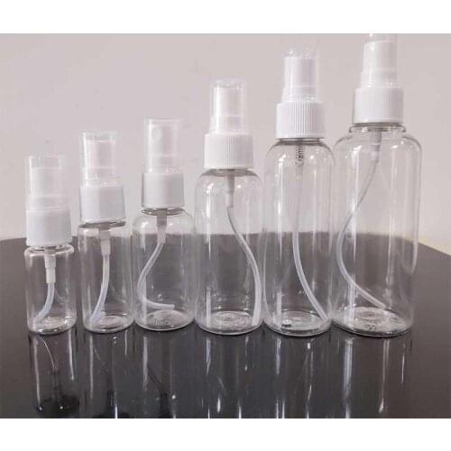 10ml 20ml 30ml 50ml 60ml 100ml Empty PET Clear Plastic Fine Mist Spray Bottle for Cleaning Travel Essential Oils Perfume