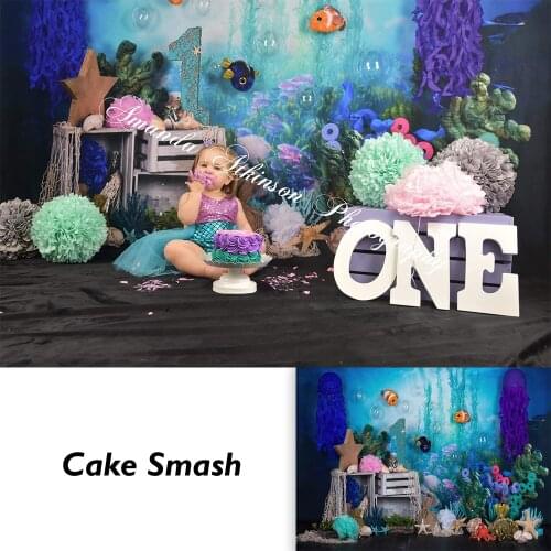 1st Birthday Little Mermaid Backdrop for Photography Studio Under the Sea Background for Photo Studio Cake Smash Castle Princess