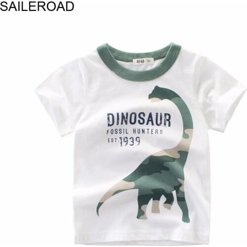 27kids 2-9Year Cartoon Dinosaur Baby Kids Boys T Shirt Summer Toddler Boys Girls Tops Tees Shirts Cotton Children Boys Clothes