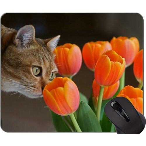 Gaming Mouse Pad Custom,Cat tulip Home Office Computer Accessories Mousepads