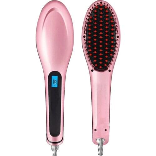 Ceramic Hair Straightener Brush Fast Straightening Electric Hair Comb Flat Iron LCD Display Digital Heating hair Brush Drop ship