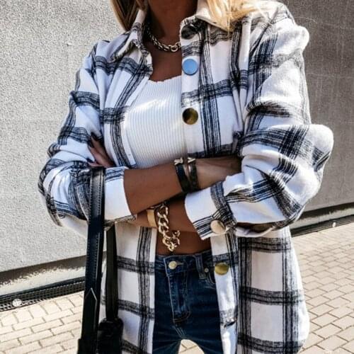 Ladies Long Sleeve Jacket Loose Casual Retro Plaid Shirt Jacket Coat Jackets Overcoat Single Breasted Outwear Female Mujer
