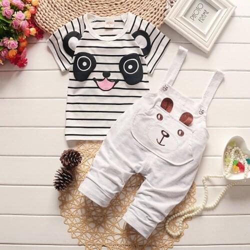 Boys summer clothing sets children cartoon panda tops+ bib shorts 2pcs tracksuits for boys kids sports suit set outfits