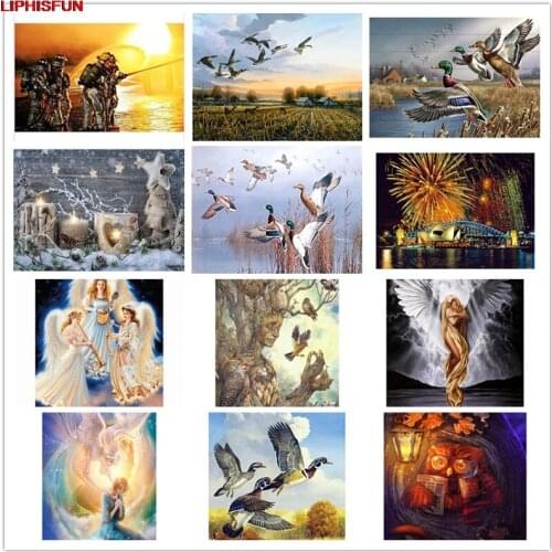 LIPHISFUN Handmade Cross Stitch Embroidery Diamond Painting Full Drill Home Decor Square/round cartoon scenery angel