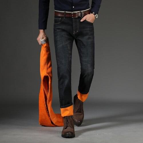 Fashion keep Warm Mens Straight Jeans Mens Winter Jeans Fleece Thickened Trousers Men Trouser Thick Bottoms Big Size 40 42